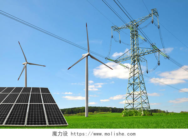 太阳能电池板与风力涡轮机新能源发电